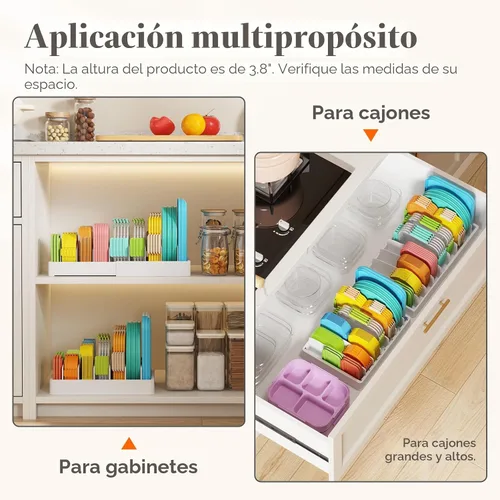 Vista 4 de Lifewit Organizador de armario de cocina para tapa de contenedor de alimentos, soporte de tapas expandibles con 8 divisores ajustables y 9 secciones