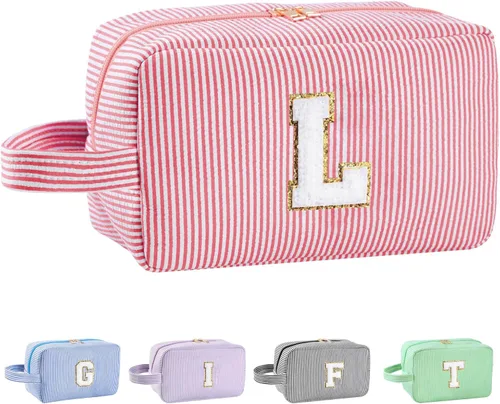 Vista 79 de Bolsa de maquillaje personalizada con inicial A-Z para mujeres, niñas y niños, bolsa de aseo de viaje, bolsa de maquillaje preparada, bolsa