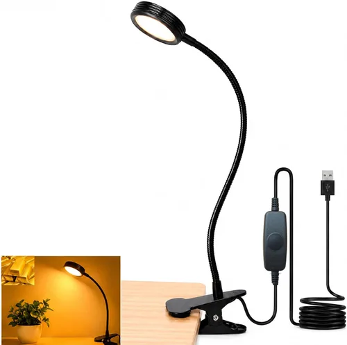 Vista 10 de Lámpara de escritorio USB con clip con 3 modos de color, brillo ajustable, cuello de cisne, temporizador de 1 minuto, luz de libro para leer libro