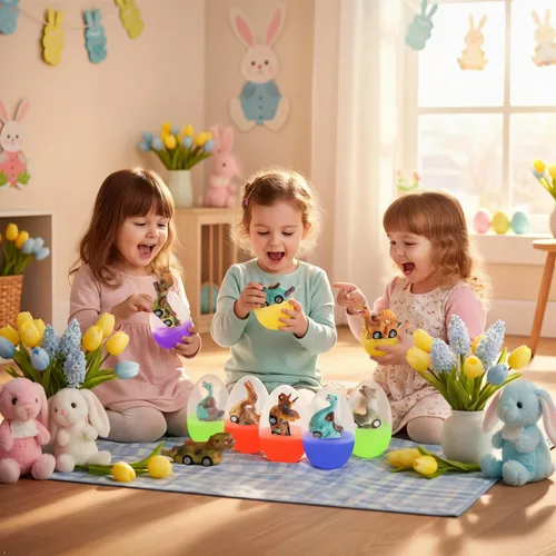Vista 6 de Paquete de 6 huevos gigantes con dinosaurio para tirar hacia atrás, juguetes para niños y niños pequeños, cesta de Pascua, regalos de fiesta