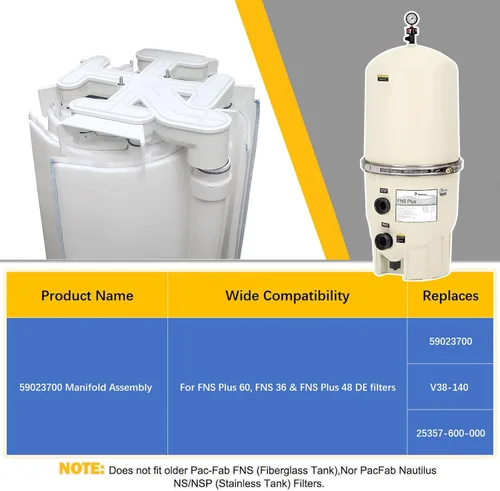 Vista 5 de E-cowlboy 59023700 Reemplazo del conjunto del colector para filtros FNS y FNS Plus DE Compatible con FNS24, FNS36, FNS48, FNS60 También