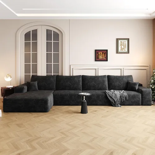Vista 25 de AUGOP Sofá modular moderno de 96 pulgadas para sala de estar, sofá modular con sofás en forma de L, sofá tapizado sin hueso, sofá seccional con Negro
