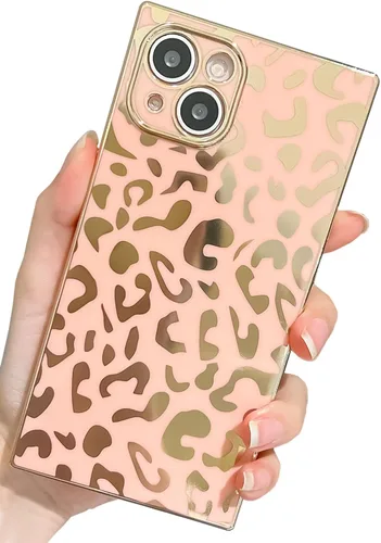 Vista 24 de Elegante Compatible con iPhone 12 Funda de Borde Rectangular, Lindo Patrón de Leopardo de Lujo Funda con Plateado Protector de Cámara TPU Suave A