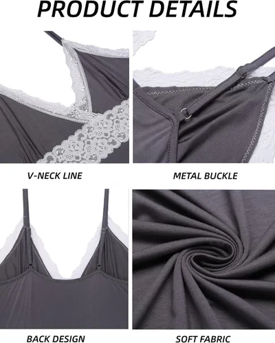 Vista 6 de Ekouaer Ropa de dormir para mujer, camisón de encaje completo