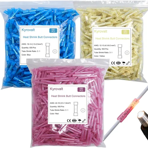 Vista 10 de 1000 conectores a tope termorretráctiles de 22-16 AWG, empalme de cable crimpado aislado eléctrico impermeable para marinos, cables, cableado
