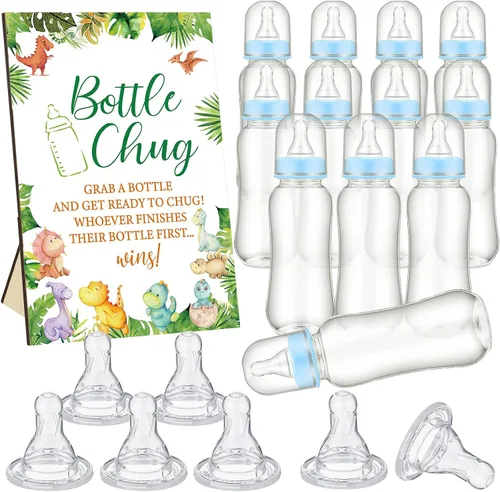 Vista 21 de TrelaCo Safari Cool Baby Shower Games Bottle Chug Sign Wooden Jungle Animals Set de regalo para revelación de género suministros de fiesta y 12