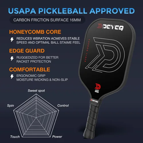 Vista 3 de DGYGQ Pickleball Paddles with Polypropylene Honeycomb Core, T700SC Power Carbon Fiber Pickleball Paddle, Increased Power for Ultimate Spin &