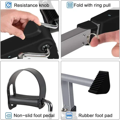 Vista 4 de Bicicleta estática plegable para debajo del escritorio, ejercitador de pedal de brazo y pierna portátil