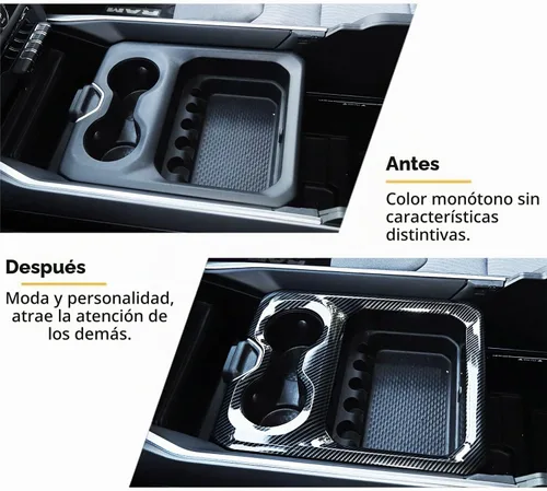 Vista 2 de Cubierta de panel de consola central de fibra de carbono con portavasos para apoyabrazos delantero Compatible con 2019-2025 Dodge RAM 1500 2500 3500