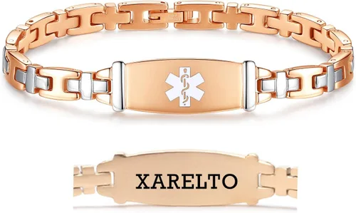 Vista 106 de LinnaLove Lady Medical Alert - Pulseras médicas de acero inoxidable para mujer, 7.5 pulgadas