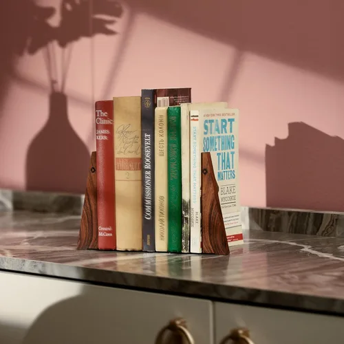 Vista 7 de Soportes de Nogal para Estantes Soportes de Madera para Estantes Soportes de Libros Robustos, con Base Metálica para Librerías Elegantes