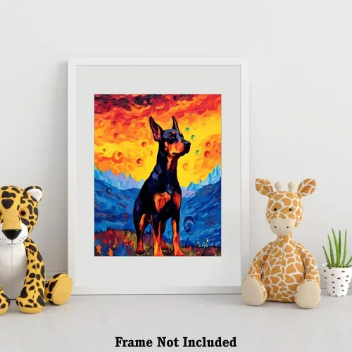 Vista 4 de Bestbuddy Pet 8 x 10 sin marco noche estrellada doberman pinscher perro mascota familia animal amigo paz pintura al óleo impresión arte impresión