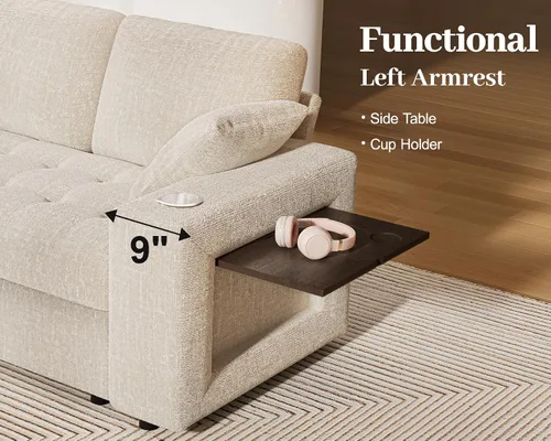 Vista 6 de Sofá modular modular de 86 pulgadas en forma de L, 5 asientos con cama Beige