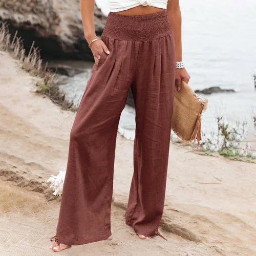 Vista 7 de Cotton Linen Pants Women's Casual Wide Leg Palazzo Pants, Casual High Waisted Palazzo Pants with Pockets