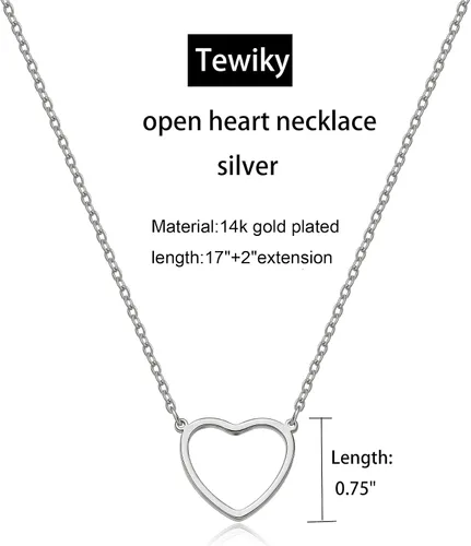Vista 5 de Tewiky - Lindo collar de corazón, collar gargantilla con colgante de corazón de oro de 14 quilates, collar de cadena de corazón abierto de oro