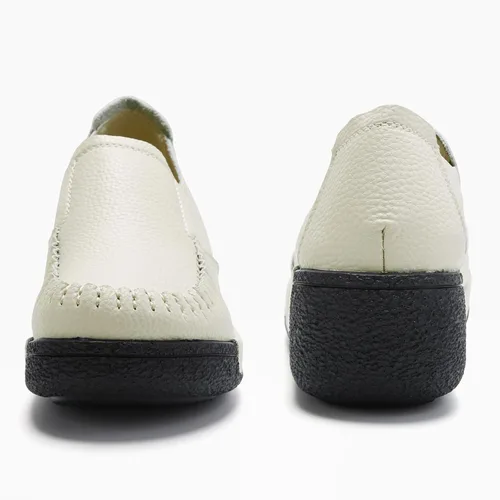 Vista 17 de UZB Mocasines de cuero sin cordones para mujer, cómodos zapatos de plataforma casuales