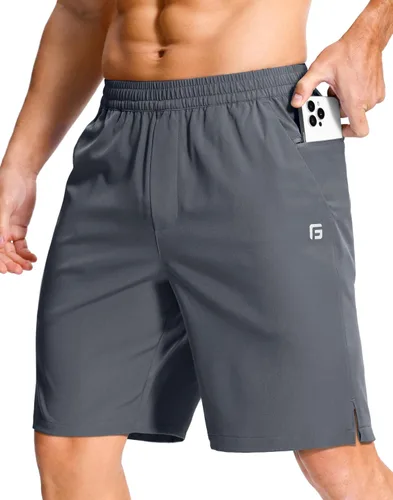 Vista 40 de GGJ Pantalones cortos deportivos ligeros para hombre con 2 bolsillos con cremallera de 7/5/9 pulgadas, pantalones cortos de tenis de secado rápido