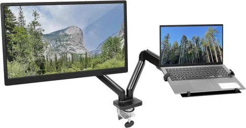 Vista 2 de Mount-It! Soporte de escritorio para laptop y monitor, soporte de brazo de movimiento completo, soporte ergonómico ajustable para monitor, soporte