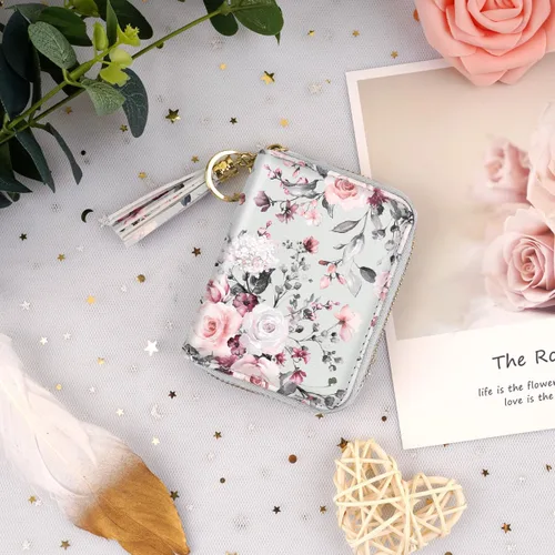 Vista 6 de Billetera pequeña para tarjetas de crédito RFID con purpurina linda para mujer