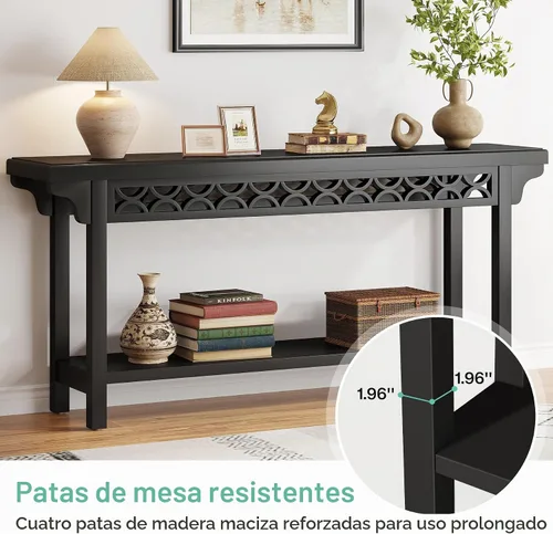 Vista 6 de Tribesigns Mesa Consola Larga de Madera Maciza de 70.8 Pulgadas, Mesa de Entrada Estilo Granja con Almacenamiento, Mesa de Sofá Estrecha Mesa