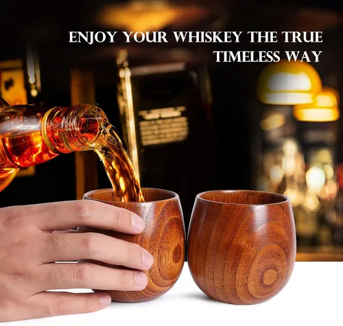 Vista 2 de Juego de tazas de whisky, regalos de bourbon para hombres, taza de madera acabada a la antigua, gran regalo de taza para hombres, papá o hermano