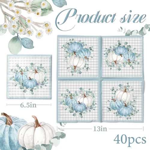 Vista 4 de 40 servilletas de calabaza azul, cosecha de otoño, Acción de Gracias, servilletas de papel desechables de acuarela de calabaza azul para decoración