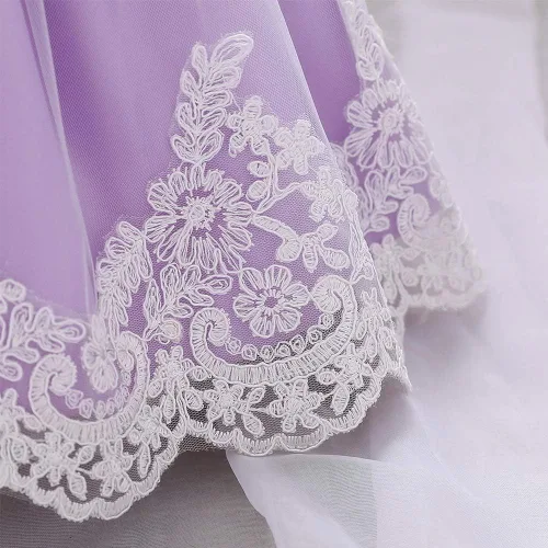 Vista 6 de Vestido tutú de encaje con volantes y flores para bebé, para el primer bautizo, la Santa Comunión