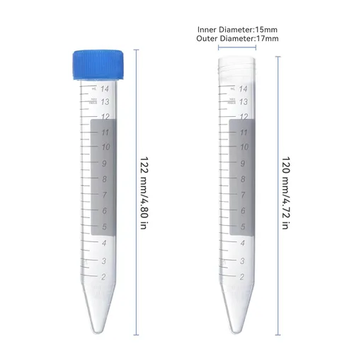 Vista 2 de 25 tubos de centrífuga cónicos de 0.5 fl oz, tubo de ensayo de plástico con graduación impresa y punto de escritura, no pirogénico, sin
