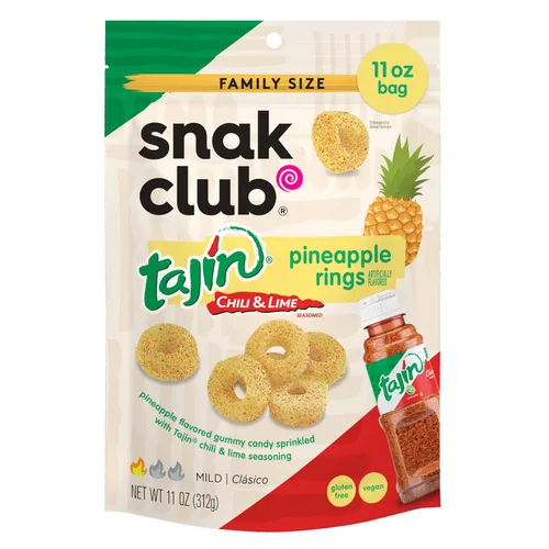 Vista 12 de Snak Club Tajin Anillos de Manzana, Bocadillos Gomosos Dulces y Sabrosos, Tamaño de Aperitivo de 2.5oz, 12