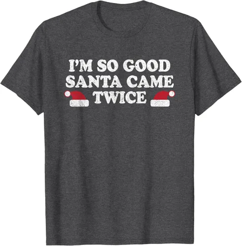 Vista 34 de Camiseta de Navidad con texto en inglés "I'm so good Santa came tware" Negro