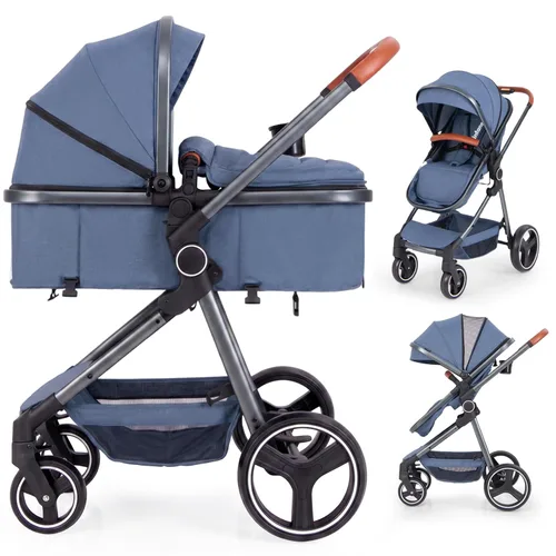 Vista 10 de INFANS Cochecito de bebé 2 en 1, plegable de alta absorción de impactos con asiento reversible, cuna convertible para recién nacido, estructura