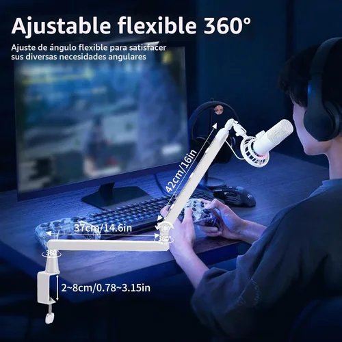 Vista 4 de Soporte de micrófono giratorio de 360°, brazo de micrófono, brazo de micrófono de perfil bajo, compatible con tornillo de 3/8 pulgadas, 5/8 pulgadas