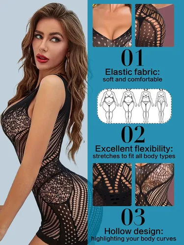 Vista 5 de SeaFever Lencería sexy para mujer, body de red transparente de una pieza con cuello en V, minivestido íntimo para el sexo, sin tirantes, babydoll