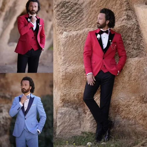 Vista 2 de Wangyue 3 Piece Slim Fit Tuxedo for Men Wedding White Suit Men