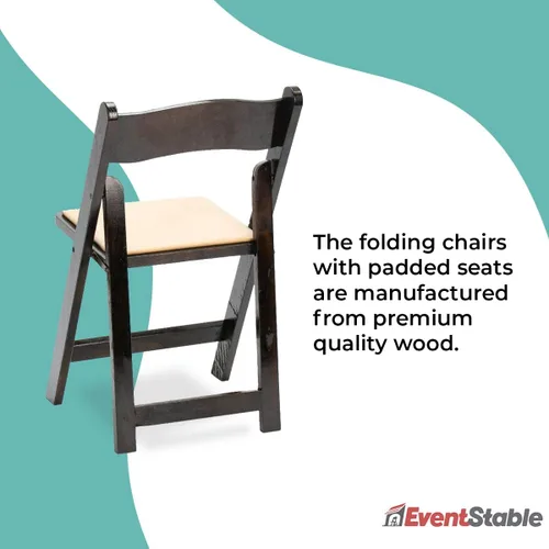 Vista 6 de EventStable Titan Series - Silla plegable de madera, paquete de 4, madera de fruta oscura con almohadilla de marfil, silla plegable de madera