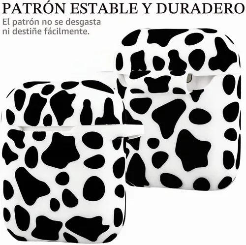 Vista 3 de LitoDream - Funda de silicona suave y flexible con llavero para Apple AirPods 2 y 1, ideal para niñas (vaca)