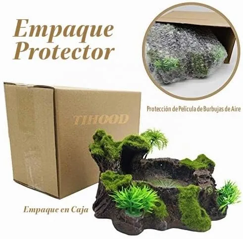 Vista 6 de TIHOOD Decoración de tanque de reptiles de plástico, plataforma de reptil, diseño de tronco de árbol artificial, plato de comida para reptiles