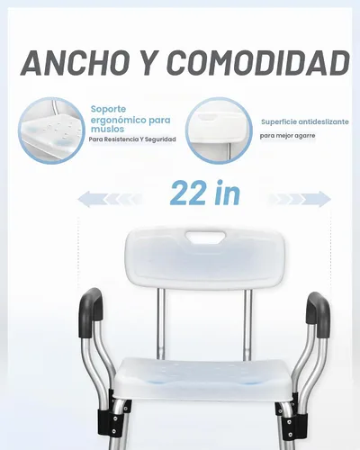 Vista 5 de Sangohe Silla de ducha, asiento de ducha resistente con respaldo, brazos, altura ajustable, ideal para bañera, discapacitados, ancianos, 796C