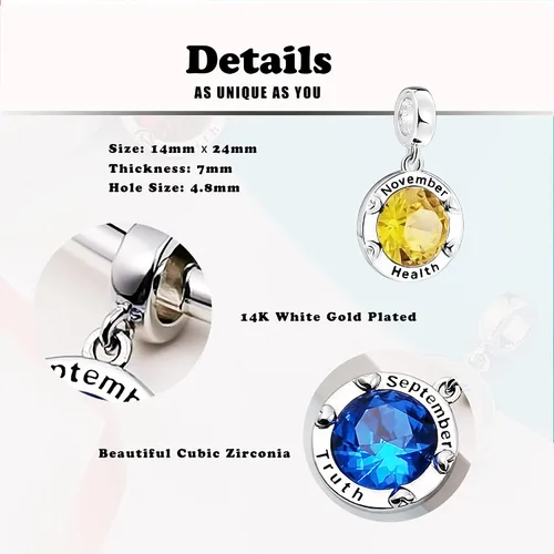 Vista 5 de AMATOLOVE Dijes de piedra natal de enero a diciembre para pulseras de feliz cumpleaños para mujeres y niñas, regalos de circonita cúbica bonita