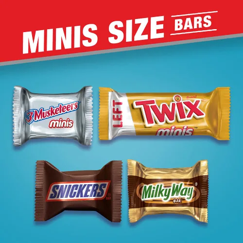 Vista 3 de Mars SNICKERS, TWIX, 3 MUSKETEERS & MILKY WAY Paquete Variado de Mini Barras de Chocolate Envueltas Individualmente, Surtido a Granel, Bolsa de 67.2