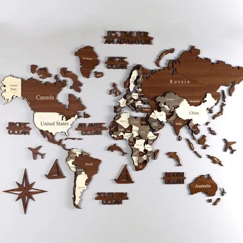 Vista 2 de Mapa del mundo de madera 3D, mapa de pared de madera, regalo de inauguración de la casa, mapa del mundo, decoración artística de pared, mapa
