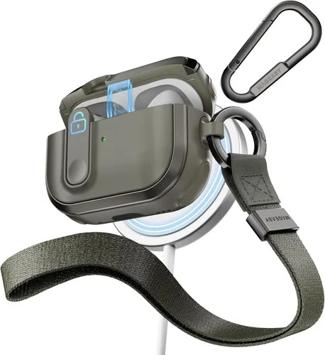 Vista 23 de MAGEASY Odyssey - Funda para AirPods Pro 2, funda resistente para AirPods Pro con bloqueo seguro, clip de mosquetón para protección a prueba