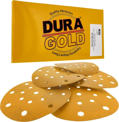 Vista 10 de Dura-Gold Discos de lijado dorados de 6 pulgadas de alta calidad, grano 60 (caja de 50), papel de lija de gancho y bucle sin polvo con patrón de 17