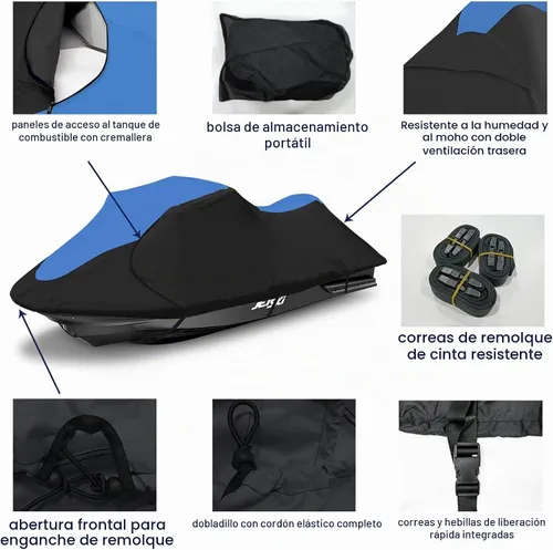 Vista 2 de Funda para moto acuática 600D – Funda para Seadoo remolcable, cubierta impermeable para moto acuática, cubierta PWC compatible con Seadoo, Yamaha