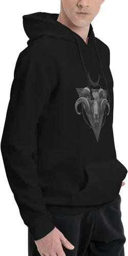 Vista 3 de Sudadera deportiva con capucha para hombre, diseño de cabeza de cabra satánica, sudadera con capucha y bolsillo