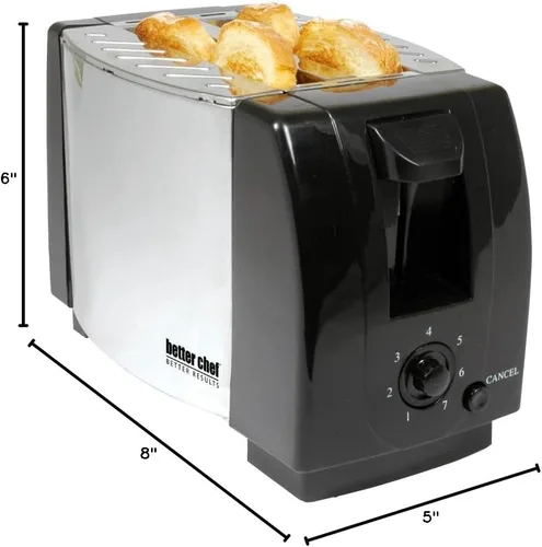 Vista 2 de Better Chef Tostadora económica de 2 rebanadas Control de oscuridad Bandeja para migas Se adapta a rebanadas de bagel (cromo)