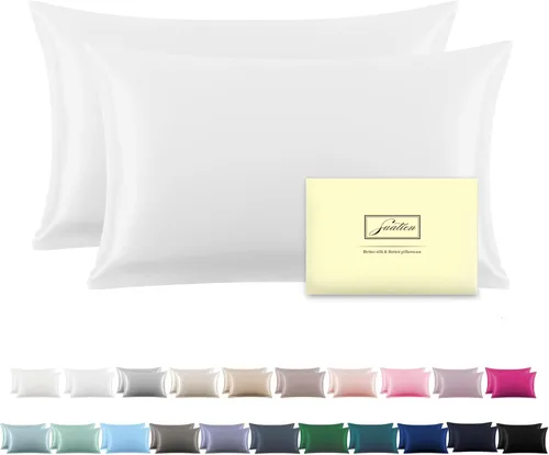 Vista 10 de Funda de almohada de seda para cabello y piel, suave, transpirable y resistente, funda de almohada de seda de tamaño Queen, fundas de almohada