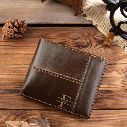 Vista 5 de Gemszoo Cartera personalizada con nombre inicial con nombre grabado, tarjetero RFID de cuero genuino para hombres, padre, Estilo 1, Casual