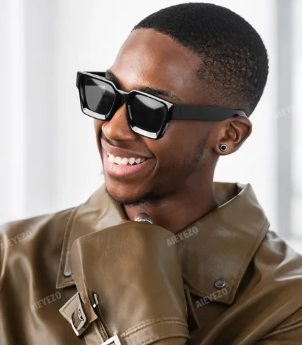 Vista 192 de AIEYEZO Gafas de sol cuadradas para mujeres y hombres, gafas de sol cuadradas con montura gruesa, estilo de diseñador simple