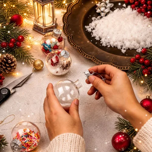 Vista 6 de 80 piezas de bolas de Navidad transparentes colgantes en masa, adornos de plástico rellenables transparentes para manualidades, DIY, con parte